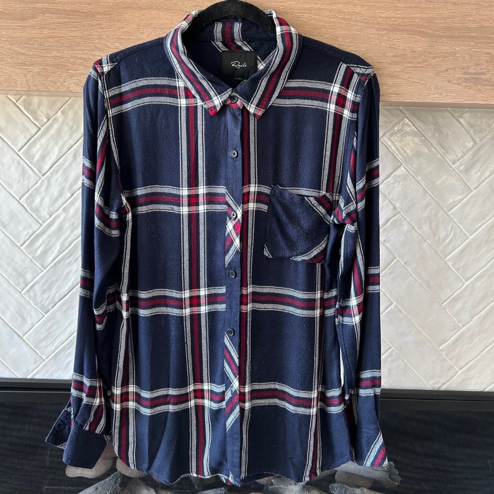 Rails womens Red White Blue Navy Flannel Shirt M Medium July 4th!
